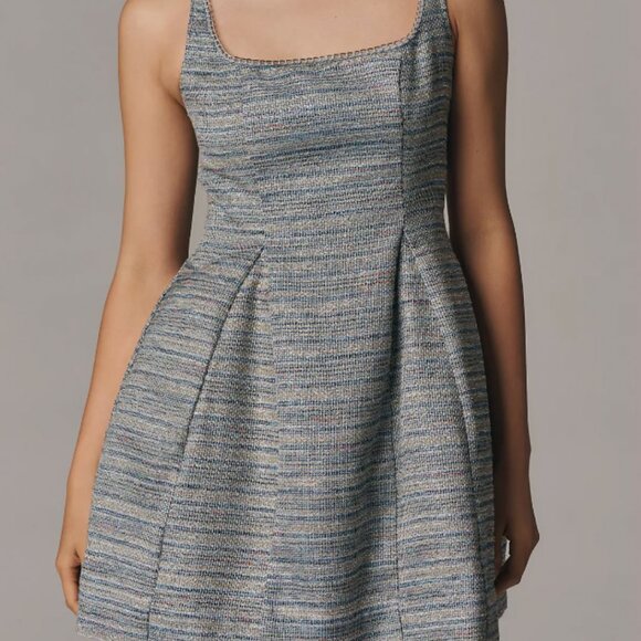 By Anthropologie Sleeveless Square-Neck Tweed Fit & Flare Mini Dress - Picture 3 of 5